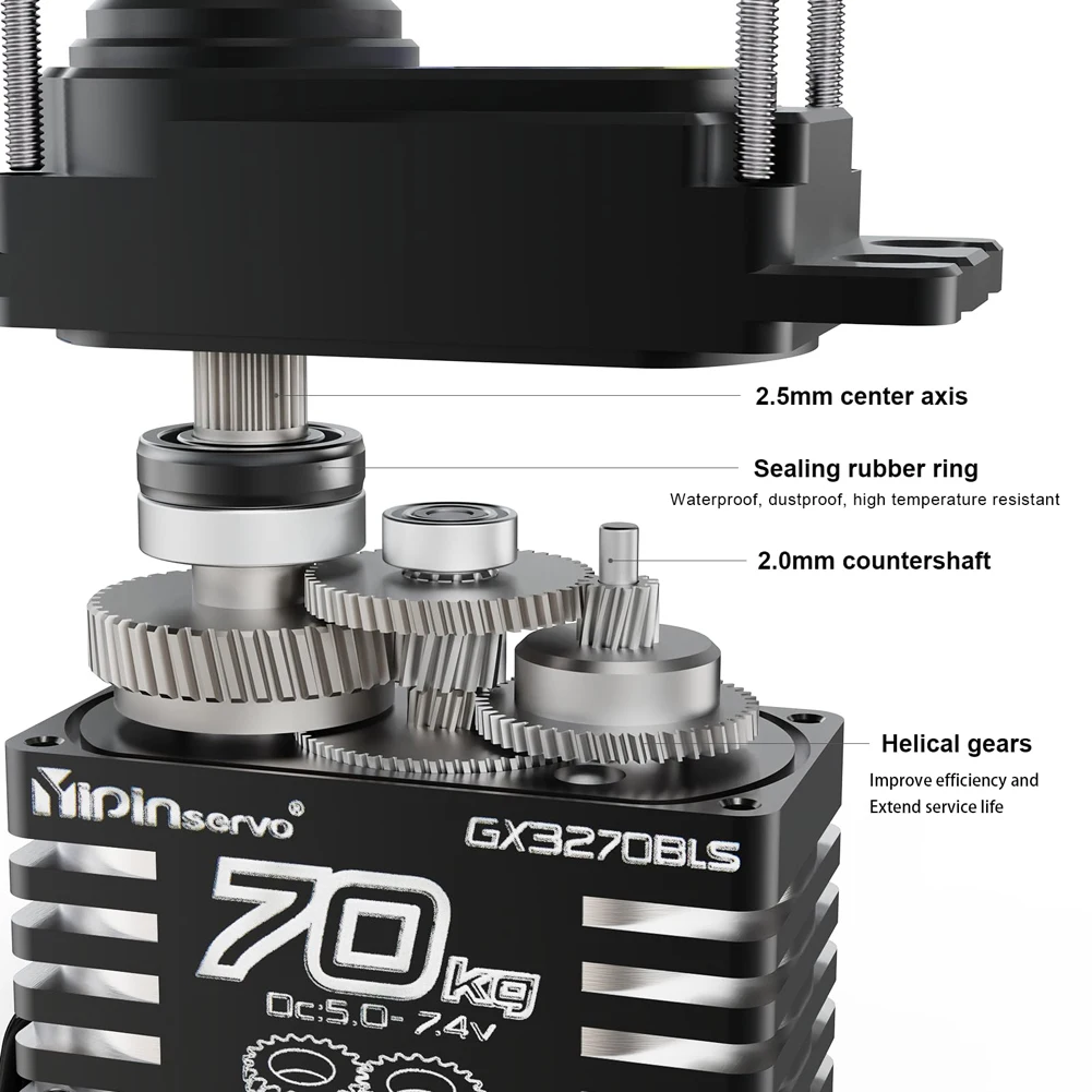 Servos sem escova de 70kg, 7.4v, engrenagem oblíqua, alto torque, servos digitais para 1/8 1/10 1/12 rc, caminhão, carro, barco, robô