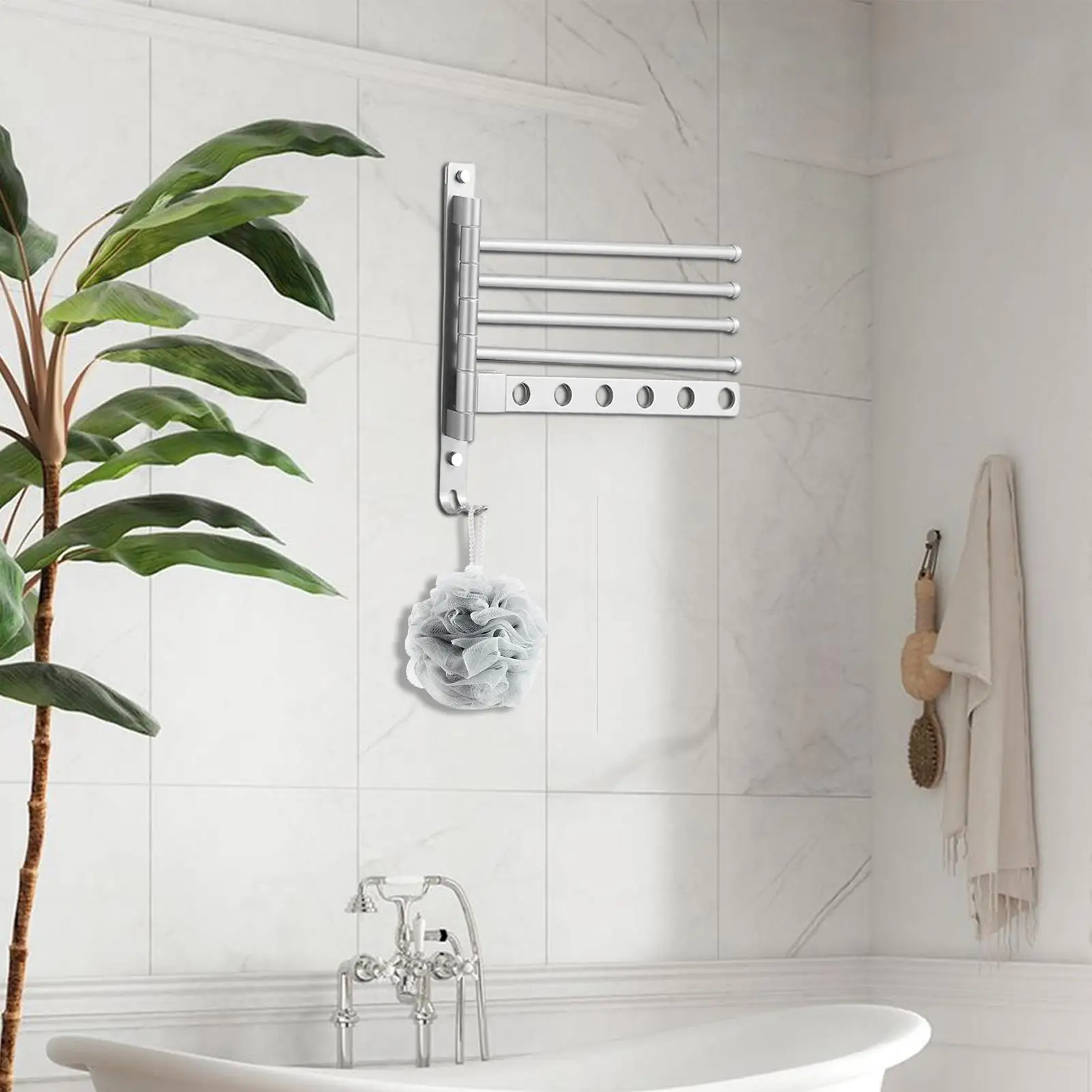 

Вешалка для полотенец с поворотным кронштейном, поворотная вешалка для полотенец с 4 рычагами для ванной комнаты, органайзер, настенное крепление, вешалка для прачечной, душевой комнаты