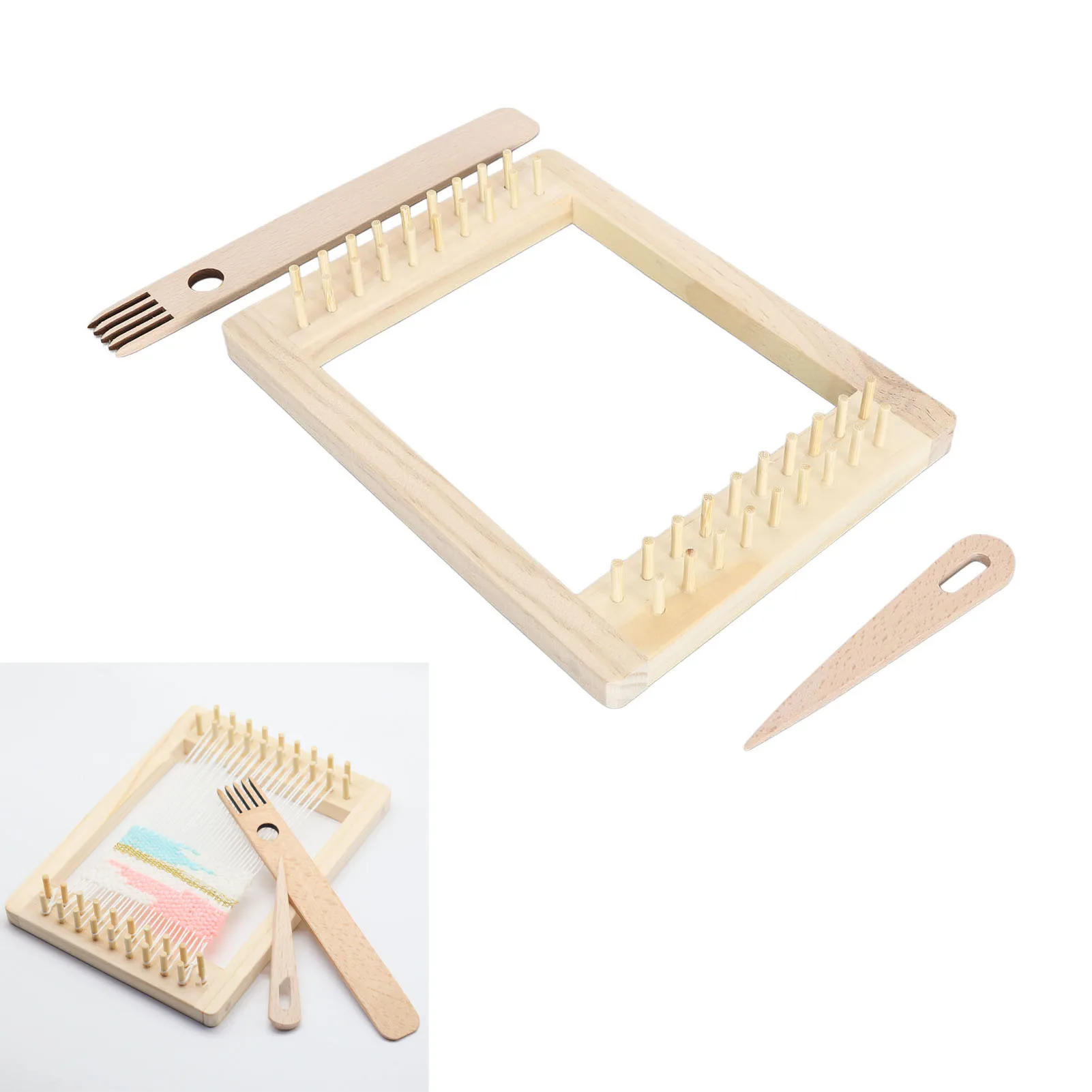 Weaving Loom Kit With Needles DIY Handcraft Rectangle Wooden Multi Craft Weaving Loom For Beginners Weaving Lovers