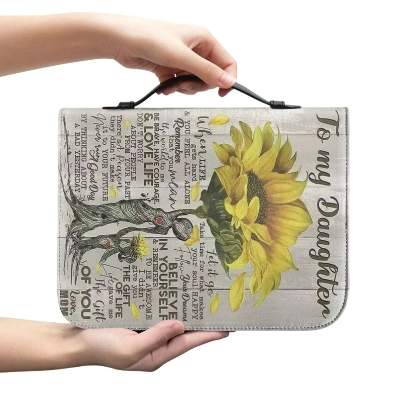 Flower Bible Cover To My Daughter Personalized Print Church Bible Cover Case PU Handbag Study Book Holy Storage Boxes For Gifts