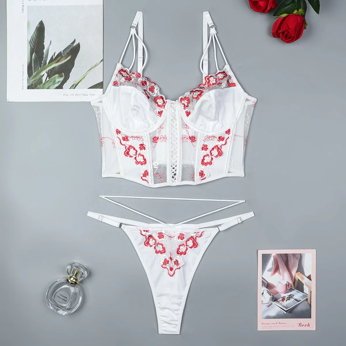 Ellolace Fancy Lingerie Delicate Embroidery Lace Ensemble Lingeries Femmes Sexy Matching-Two-Piece-Clothing Beautiful Exotic Set