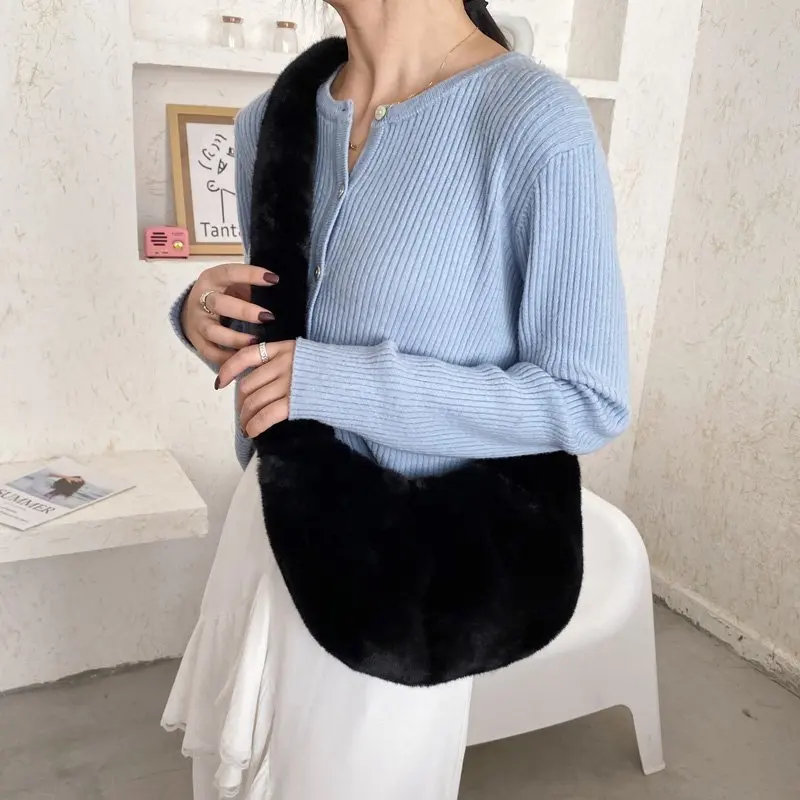 Velvet Shoulder Bags Zippper Women's Bags on Sale 2024 High Quality Solid Crossbody Bag Sewing Thread Casual  Bolsa Transversal