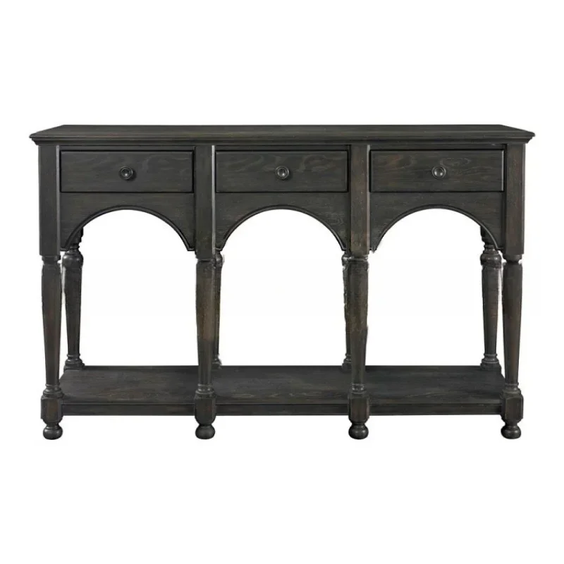 

American solid wood porch table furniture simple modern log oak engraved black foyer decorative cabinet