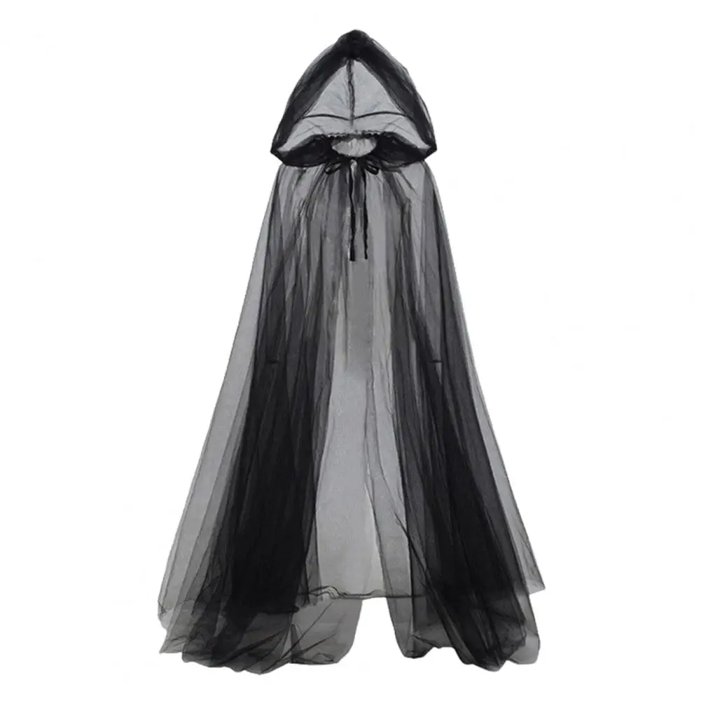 Scialle da sposa nero Mantello cosplay strega Mantello doppio mantello di Halloween Gioco Costume da festa Puntelli Vacanza Vestire