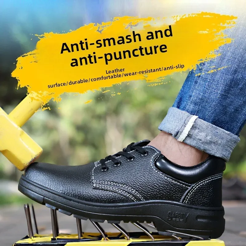 Zapatos a prueba de trabajo para hombre, zapatos de acero Baotou antigolpes y antiperforación para sitio de construcción, resistentes al desgaste, ligeros