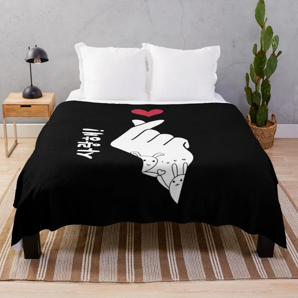 K-pop Fingerheart Saranghae Throw Blanket Decorative Sofas for sofa Designers Winter beds For Decorative Sofa Blankets