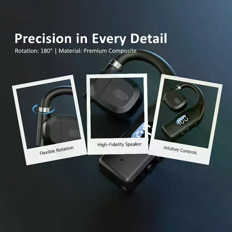 Single Ear Wireless Bluetooth Earpiece Ergonomic Design 360° Surround Sound Long Battery Headset for Gift Giving