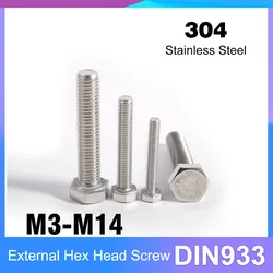DIN933 A2-70 M3 M4 M5 M6 M8 M10 M12 M14 304 Stainless Steel External Hexagon Head Screw Outside Hex Head Bolt