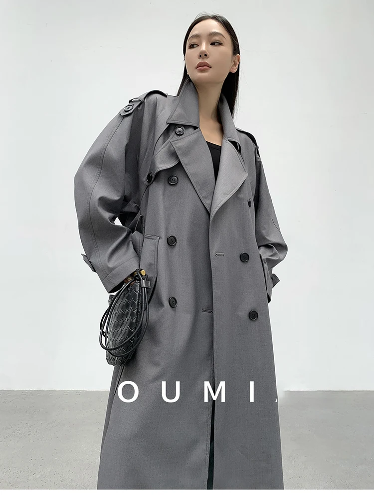 Lautaro Spring Autumn Oversized Khaki Long Grey Trench Coat for Women Double Breasted Loose Casual Korean Fashion Overcoat 2024 21 S96cf2a53139042f49da1176cab0d1853B