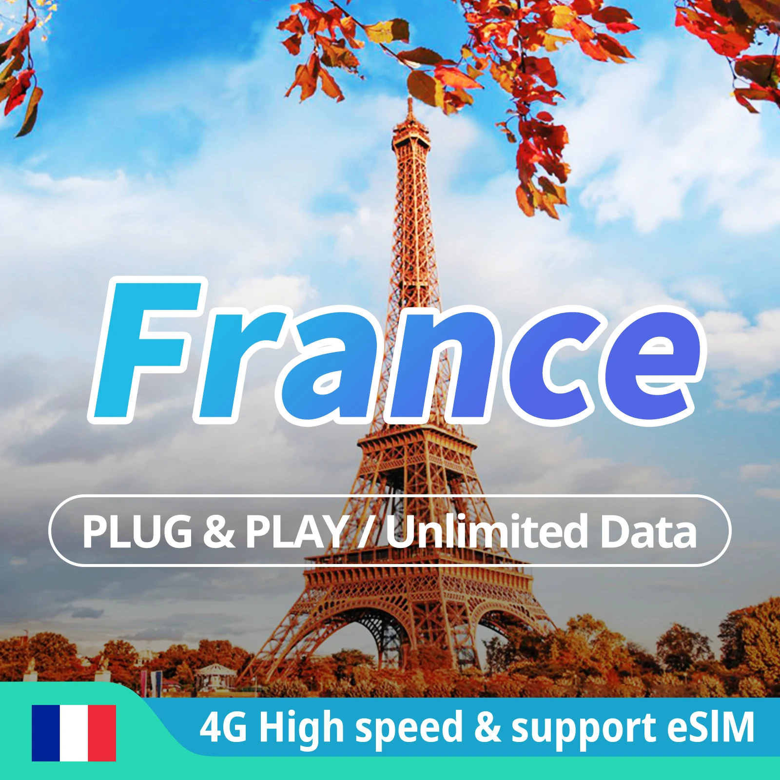 프랑스 여행 데이터 플랜 SIM 카드, 유럽, 영국, 파리, 4G, LTE 무제한 데이터 인터넷 SIM 카드, 지지대 eSIM  Best5