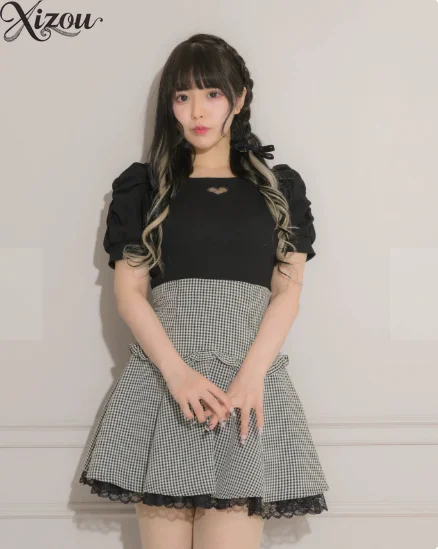 Japanese Style Girl Shirt Puff Sleeve Square Collar Short-sleeved Tops Pure Color New Arrivals Women Blouse 2026 Summer
