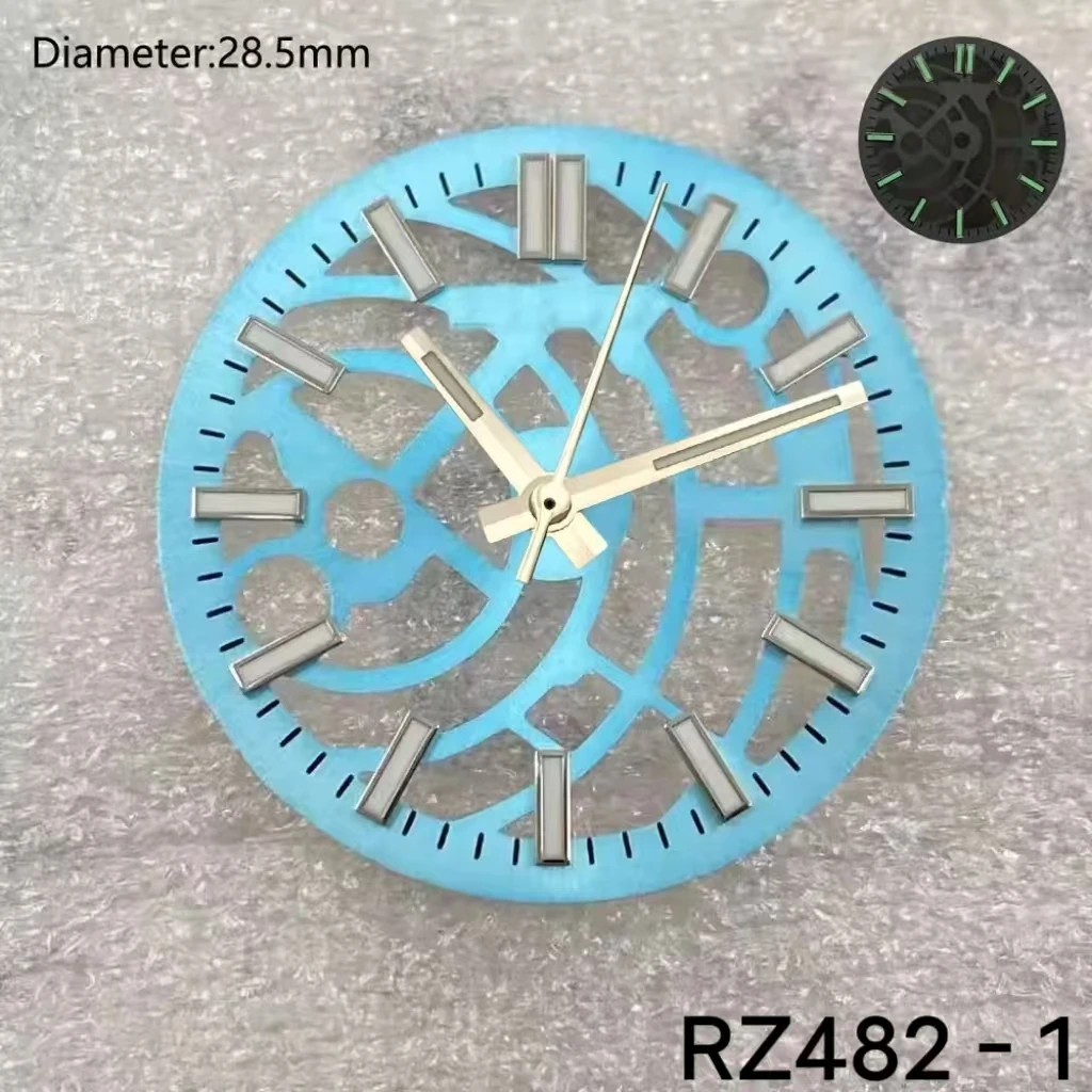 28.5mm S Logo nh35 Dial Ice Blue Rose Gold Black Open Heart Dial for nh70nh71nh72 Movement Skeleton Movement S Dial WatchMods