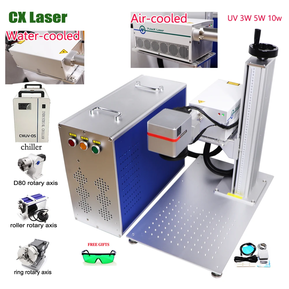 Air/Water Cooled 3W 5W 10W UV Laser Glass Crystals Marking Machine Rotary Axis Optional Metal Jewelry Engraver EZCAD2 Lightburn