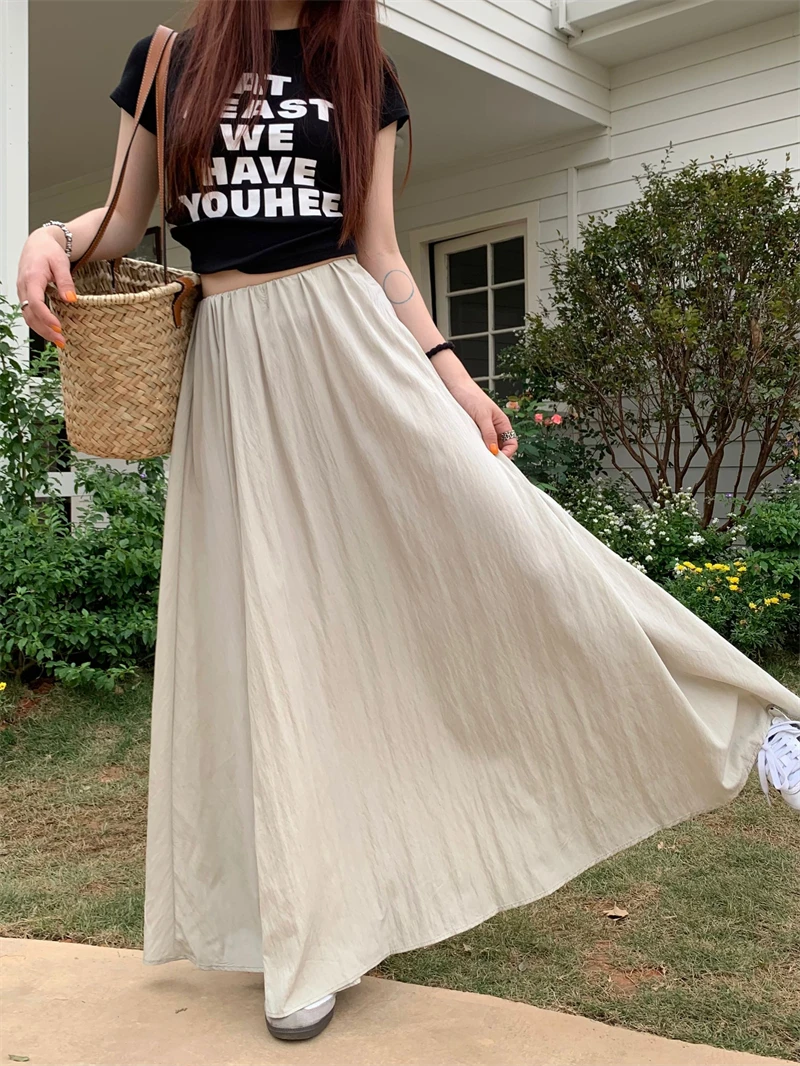 3Colors Midi Skirts Women High Elastic Waist Long Skirts For Womens 2024 Summer Women's Ball Grown Long Skirts Female (SA621