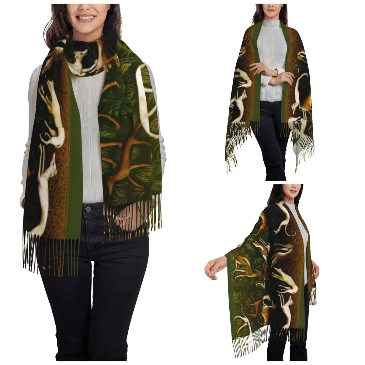 Women's Scarf with Tassel Greyhounds Long Winter Fall Shawl Wrap Greyhound Whippet Lurcher Dog Daily Wear Cashmere Scarf