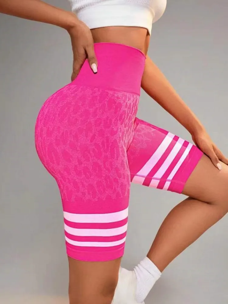 New Ladies Gym Seamless High Waist Leopard Print Tight Peach Hip Yoga Pants Quick-drying Training Fitness Pants Sports Shorts