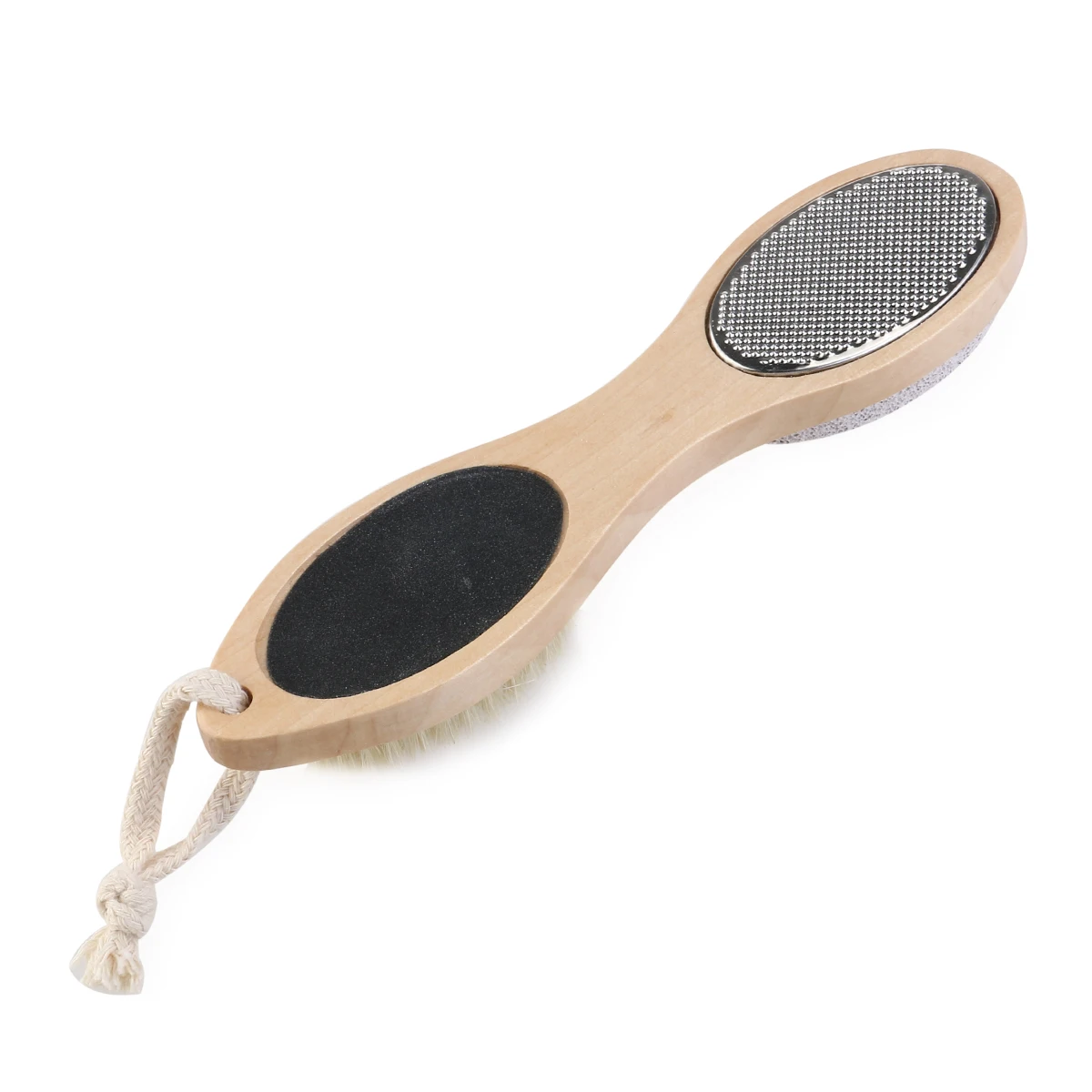 

4in1 Foot Care Pumice Stone Nail Brush Wooden Pedicure File Callus Reducer 20x5cm Exfoliator Feet Cleaner Soft Bristles Massager