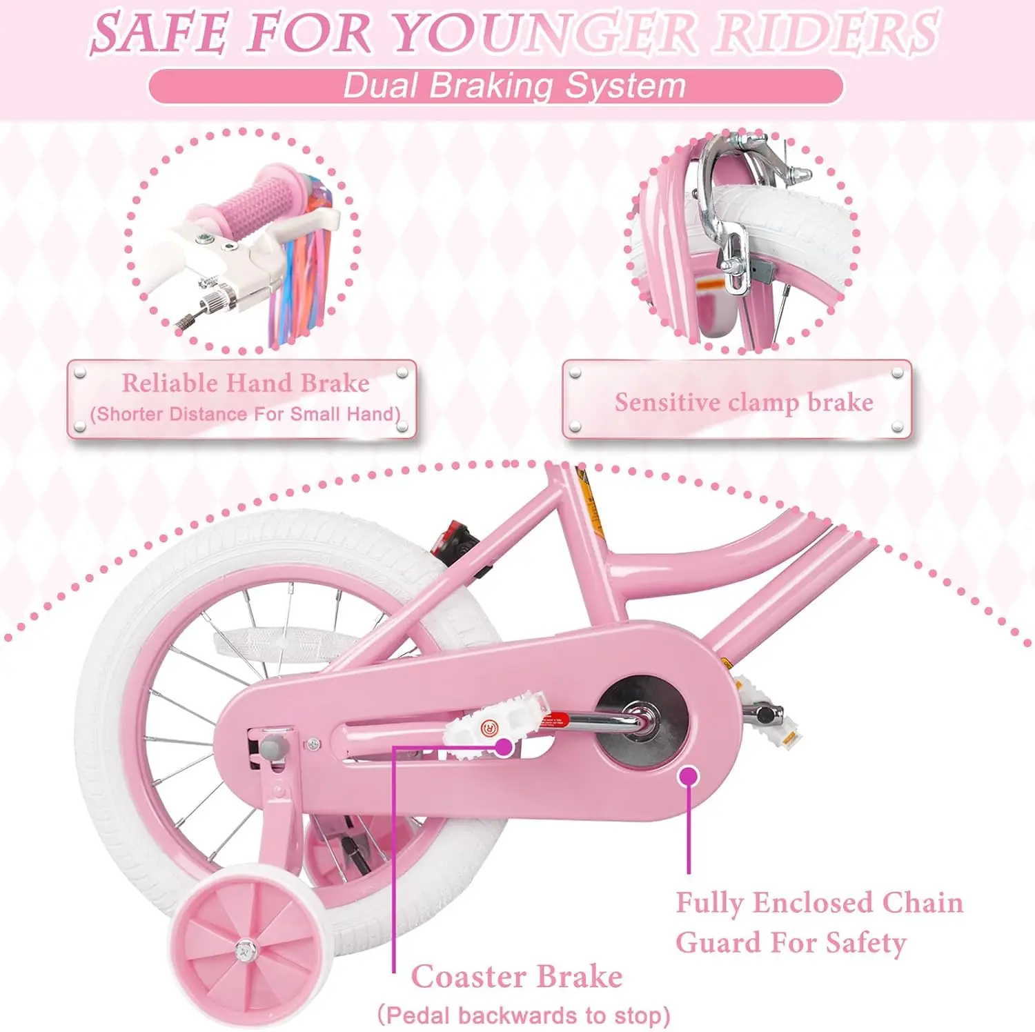 Girls Bike for 2-12 Years Old Toddlers and Kids, 12 Inch Kids Bike with Basket and Bell Training Wheels, Adjustable Sea