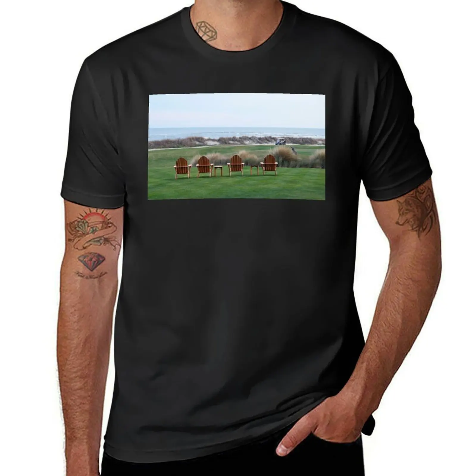 Chairs at the Ocean Course 18th Green T-Shirt tops hippie clothes Men's t shirts