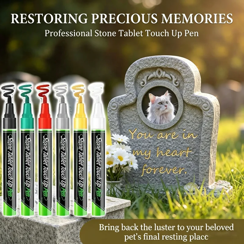 Waterproof Gravestone Lettering Paint Marker Pen Permanent Stone Tablet Touch Up Pen for Pet Memorial Headstone Grave Marker