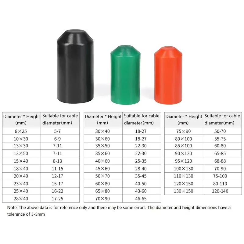 Φ8 130mm Heat Shrink Cable End Cap Black Red Green Insulated Sealing Sleeve Waterproof Wire Bottom Protective Cover