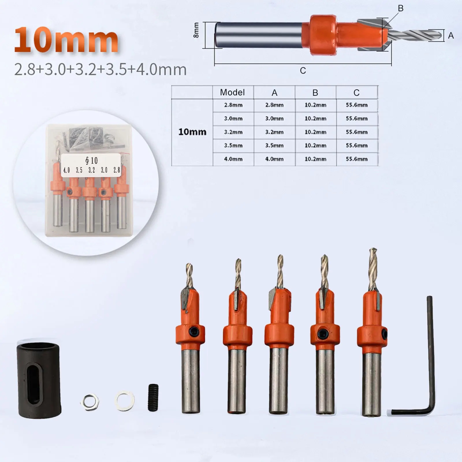 Countersink Drill Bit Collection Featuring Adjustable Center Drill and Detachable Cylinder for User Friendly Operation