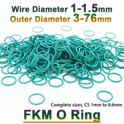 CS 1mm 1.5mm FKM O Ring Sealing Gasket Insulation Oil High Temperature Resistance Fluorine Rubber O Ring Washer Green OD 3-76mm