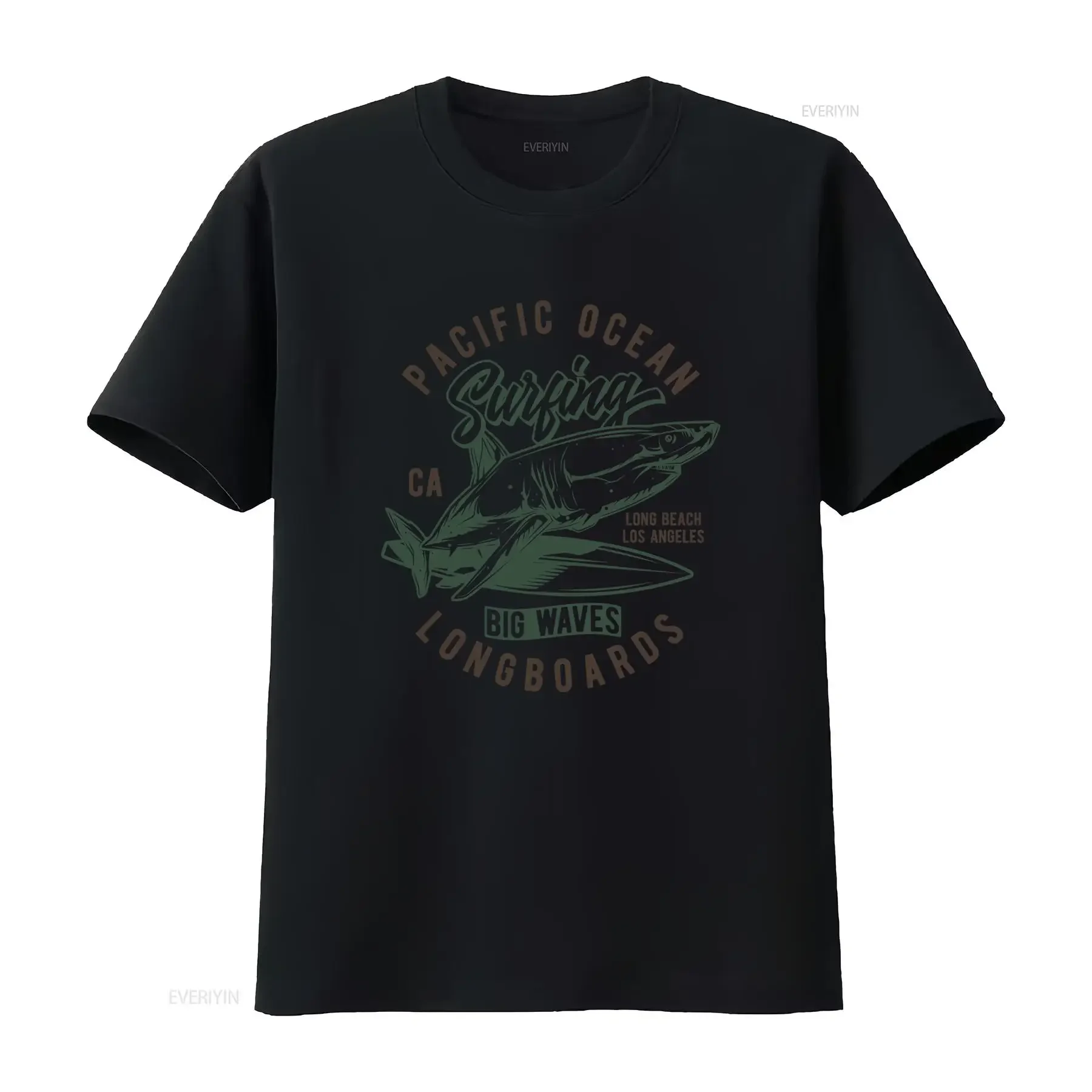 Pacific Ocean Surfing Shark Longboards Big Waves Mens Novelty Funny T Shirt vintage Washed designer clothes