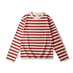 Vintage Sailor's Striped T Shirts for Men Spring Long Sleeve 230GSM 100% Cotton Washed T-shirt for Youth Male Unisex Tees Tops