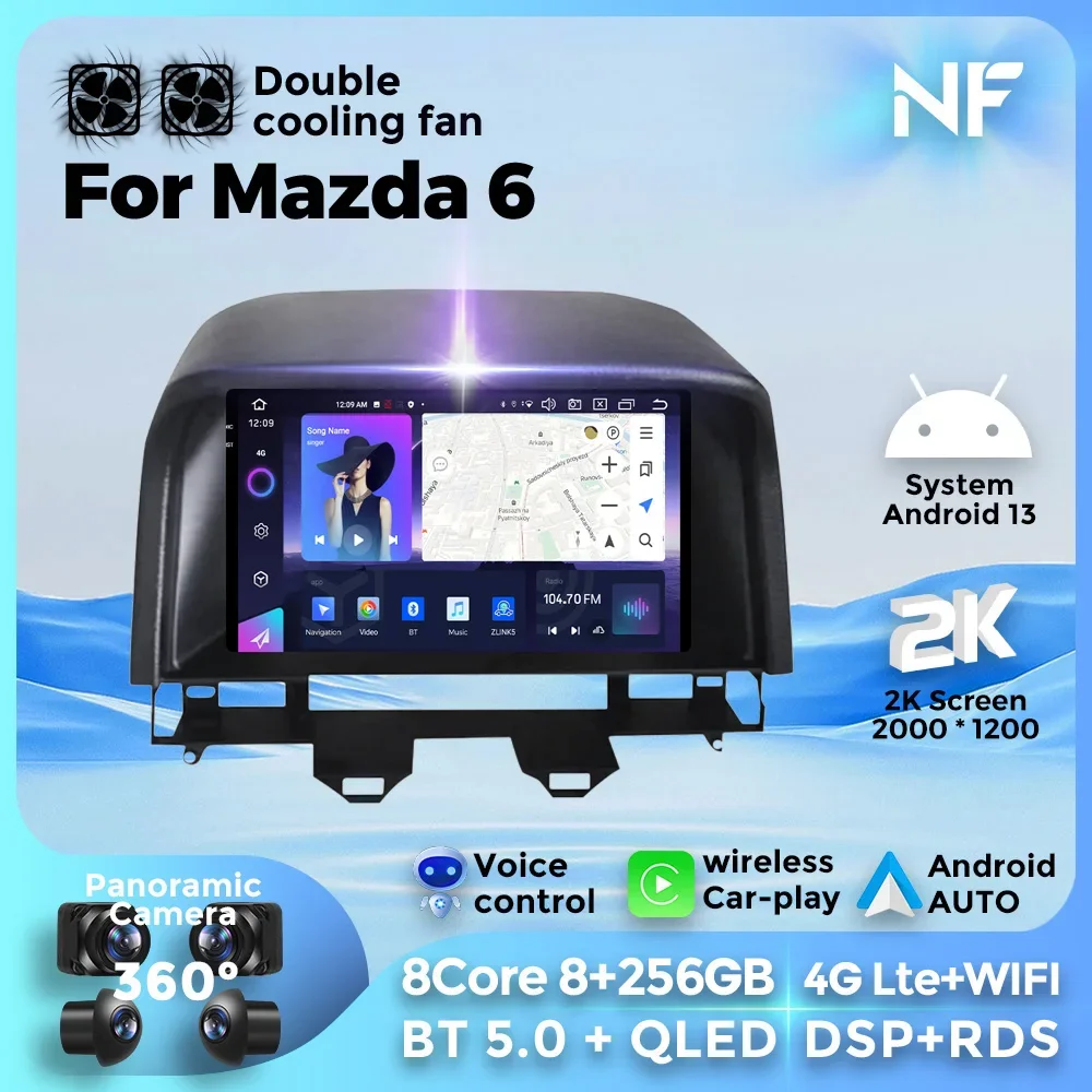 Android13 For Mazda 6 Car Radio Multimedia Vidio Player support Wireless Carplay Android Auto 8 Core 8+256G 4G WIFI BT5.0 GPS