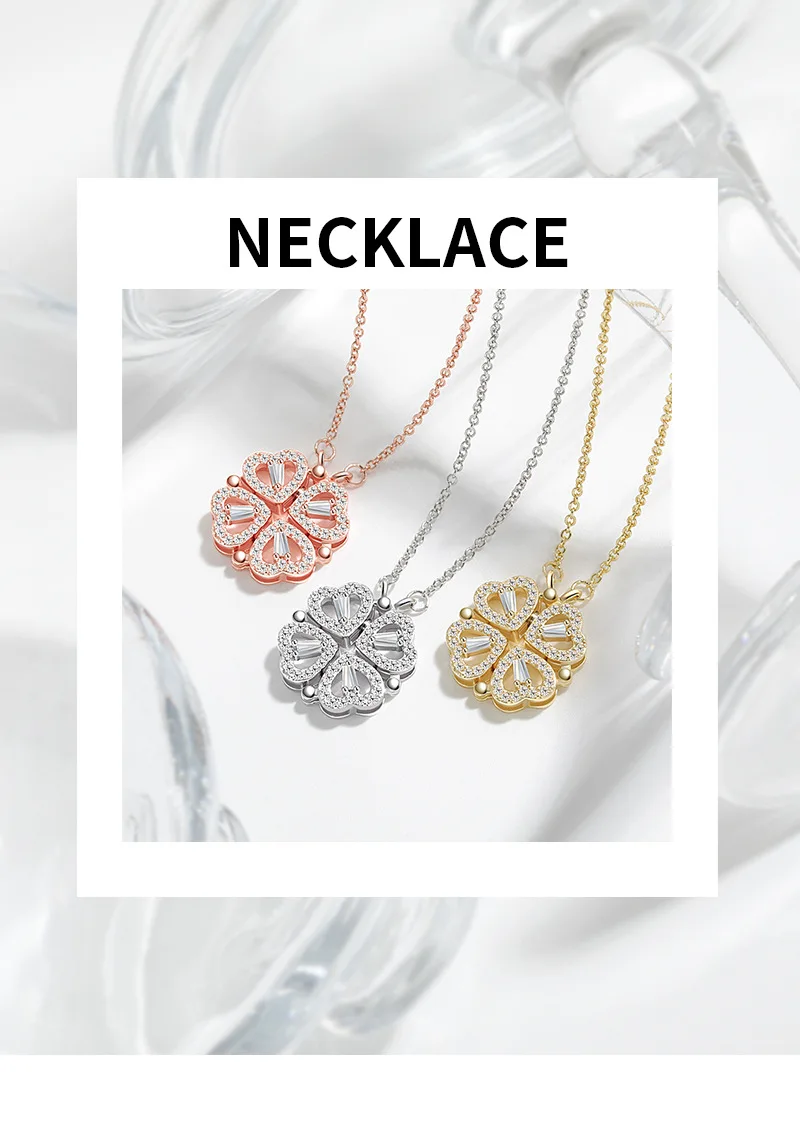 CARLIDANA Transform Luxury Four Leaf Clover Pendant Necklace Crystal Gold Color Heart Love Jewelry for Women Gift