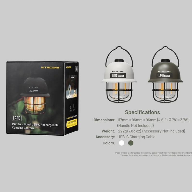 NITECORE LR40 USB-C Rechargeable Camping Lantern 100Lumens Protable Lamp For Outdoor Lighting Camp Light With Battery