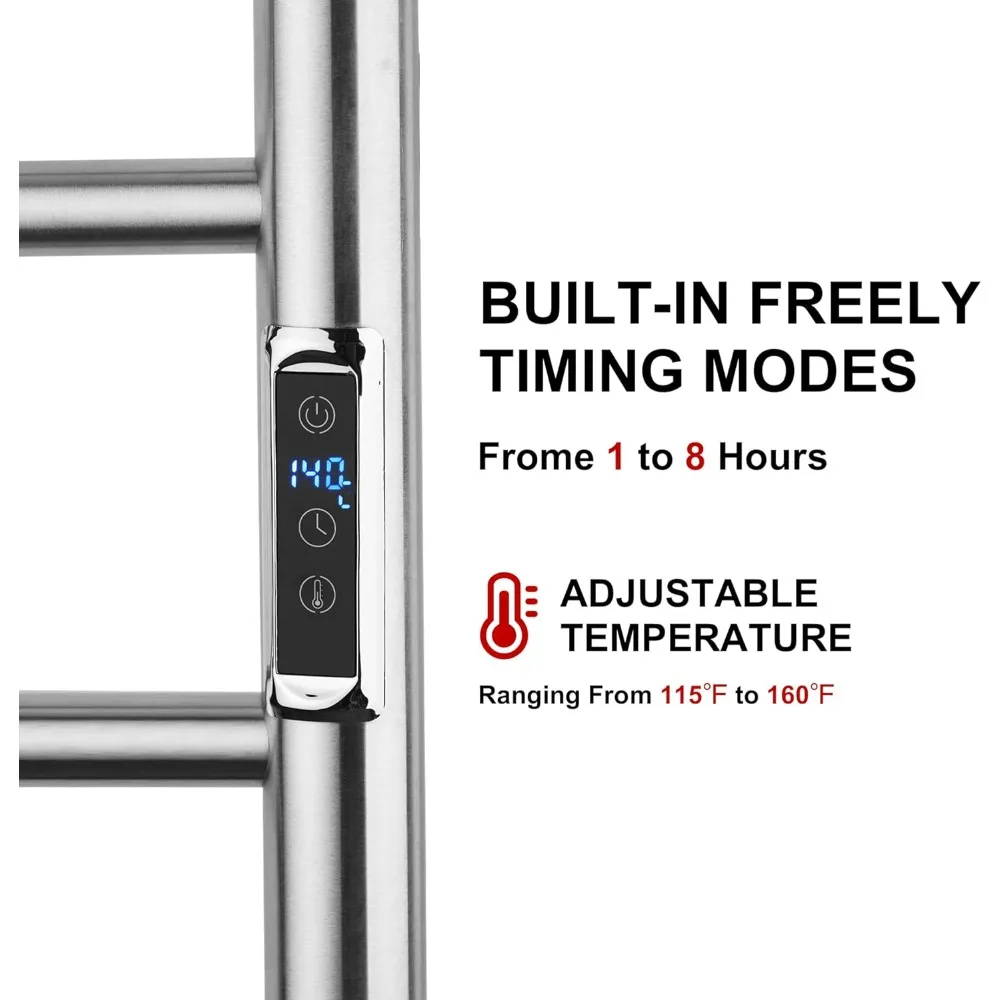 Heated Towel Racks for Bathroom, Wall Mounted Electric Towel Warmer Racks with Timer & Temperature Control, 6 Bar Stainless Stee