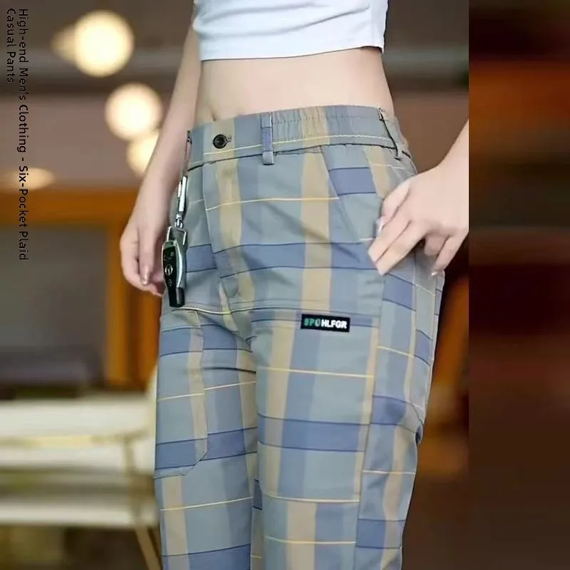 

Trendy Plaid Men's Loose Straight Leg Casual Pants Spring New Arrival Multi-ket Busin Casual Faionable All-Match