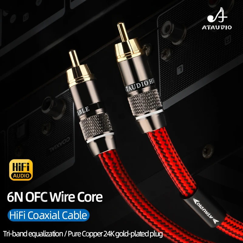 Cabo coaxial HiFi RCA 75Ω 6N OFC RCA para RCA macho para macho cabo AUdio digital para amplificador de home theater