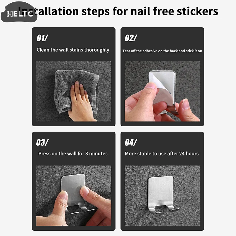 2PCS Stainless Steel Shower Hook Adhesive Razor Holder Wall Mounted Bathroom For Rack Shaver Shaving Holder Black Plastic Hook