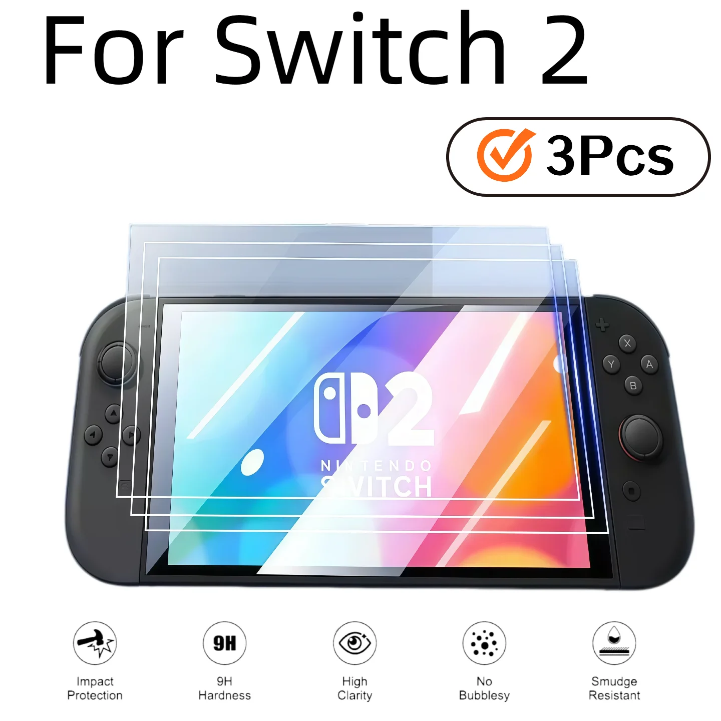 Kit de 3 Películas de Vidro Temperado para Switch 2, 7.9 polegadas, Dureza 9H, Anti-riscos, Sem Bolhas, Sem Poeira
