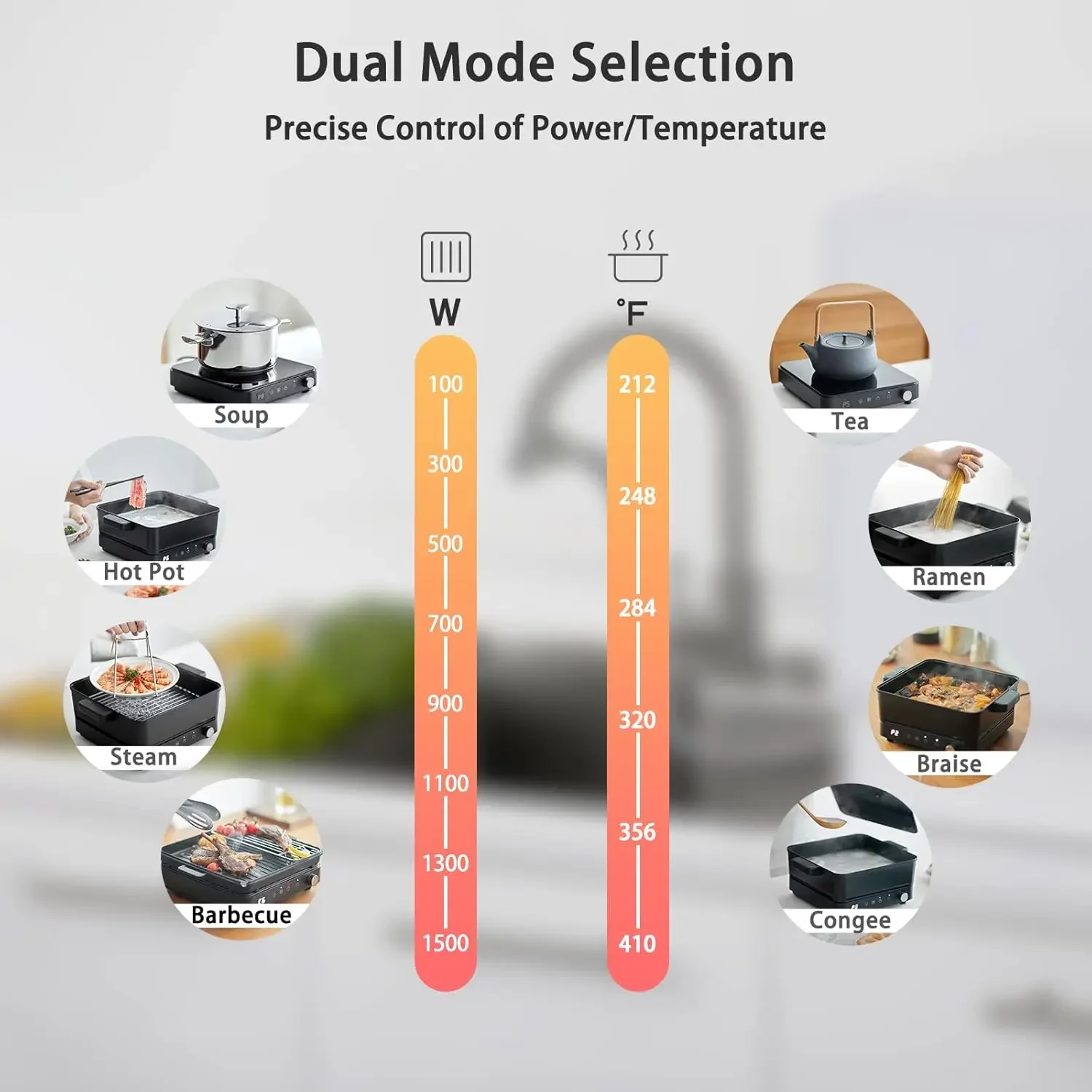 Placa de cocina de inducción portátil con plancha de hierro fundido extraíble, sartén y olla antiadherente, placa caliente de inducción de 1500W, temperatura Digital