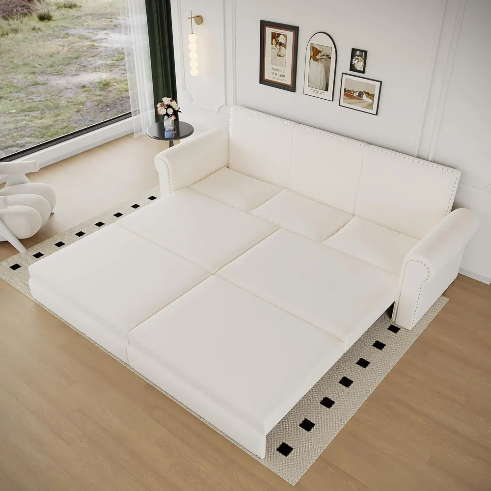 Sofá Loveseat, sofá cama extraíble tamaño King de 93,7 pulgadas, sofá cama convertible 3 en 1 de piel sintética, sofá seccional de 3 plazas