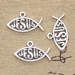 20pcs Charms Fish Jesus 25x15mm Antique Pendant fit,Vintage Tibetan Bronze Silver color,DIY For Handmade Jewelry