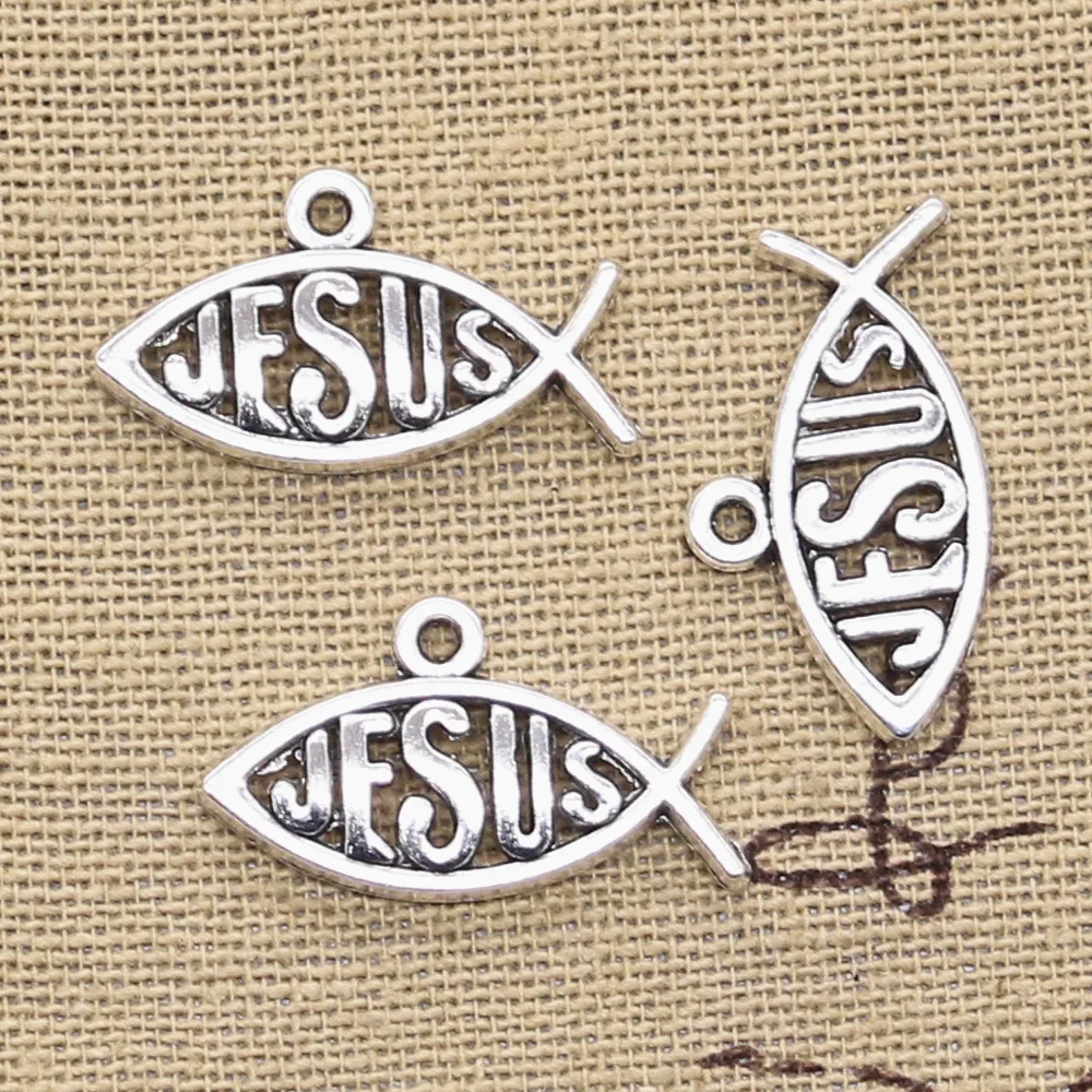 20 sztuk Charms Fish Jesus 25x15mm antyczny wisiorek fit, Vintage tybetański brąz kolor srebrny, DIY dla ręcznie robionej biżuterii