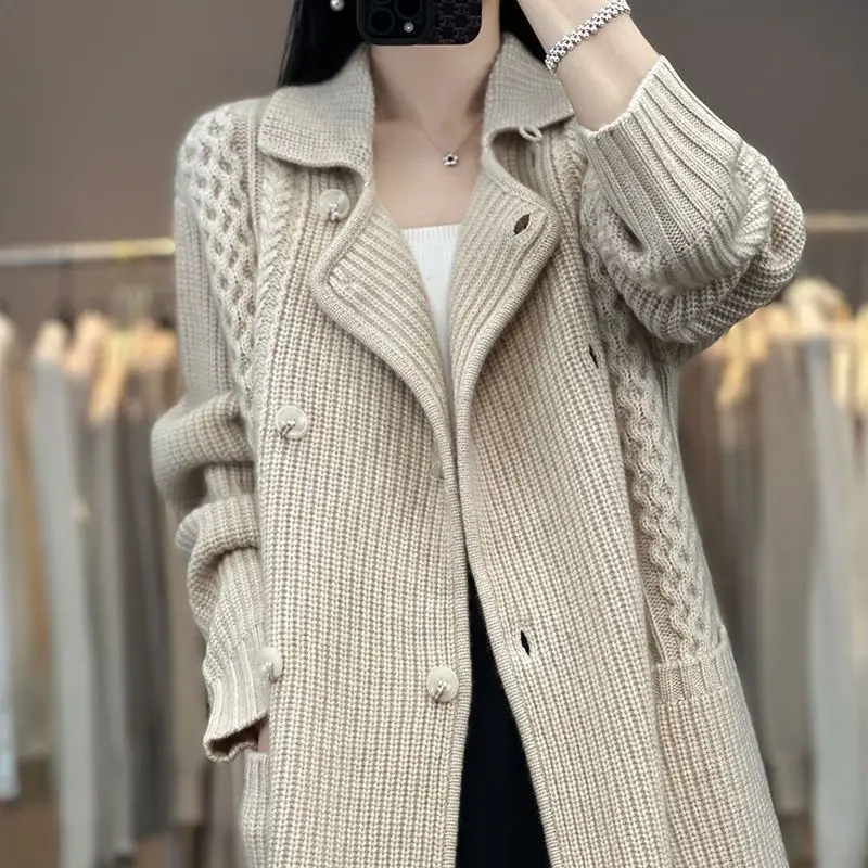 

New Thickened Mid-Length Cardigan For Women Korean Version Versatile Elegant Casual Lazy Style Knitted Sweater Coat
