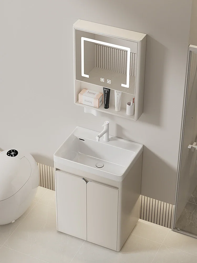 Stainless steel floor-to-ceiling wash basin small apartment bathroom integrated ceramic washbasin cabinet combination washstand