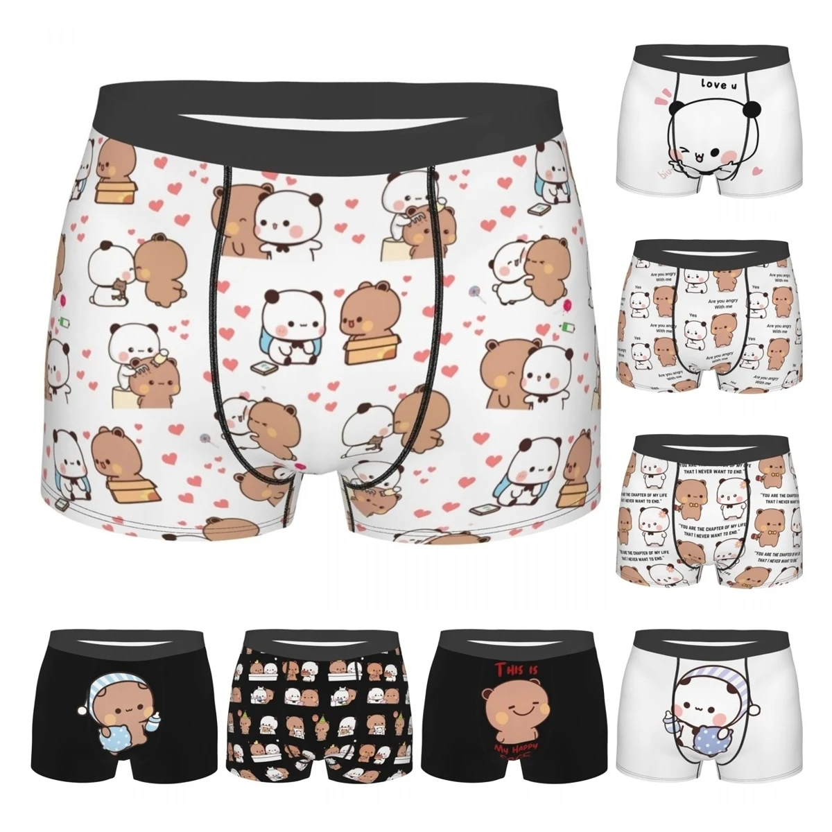 Bubu Dudu aşk hikayesi erkekler iç çamaşırı sevimli Panda ayı Boxer külot şort külot erkek S-XXL için yenilik yumuşak külot