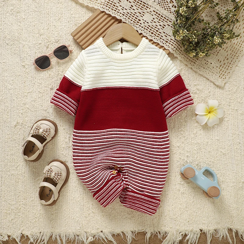 Kleinkind-Strampler für Jungen und Mädchen, gestrickt, 0–18 Monate, lässige Oberbekleidung, Neugeborene, natürliche Langarm-Overalls, Outfits, einteilige Kleinkind-Playsuits