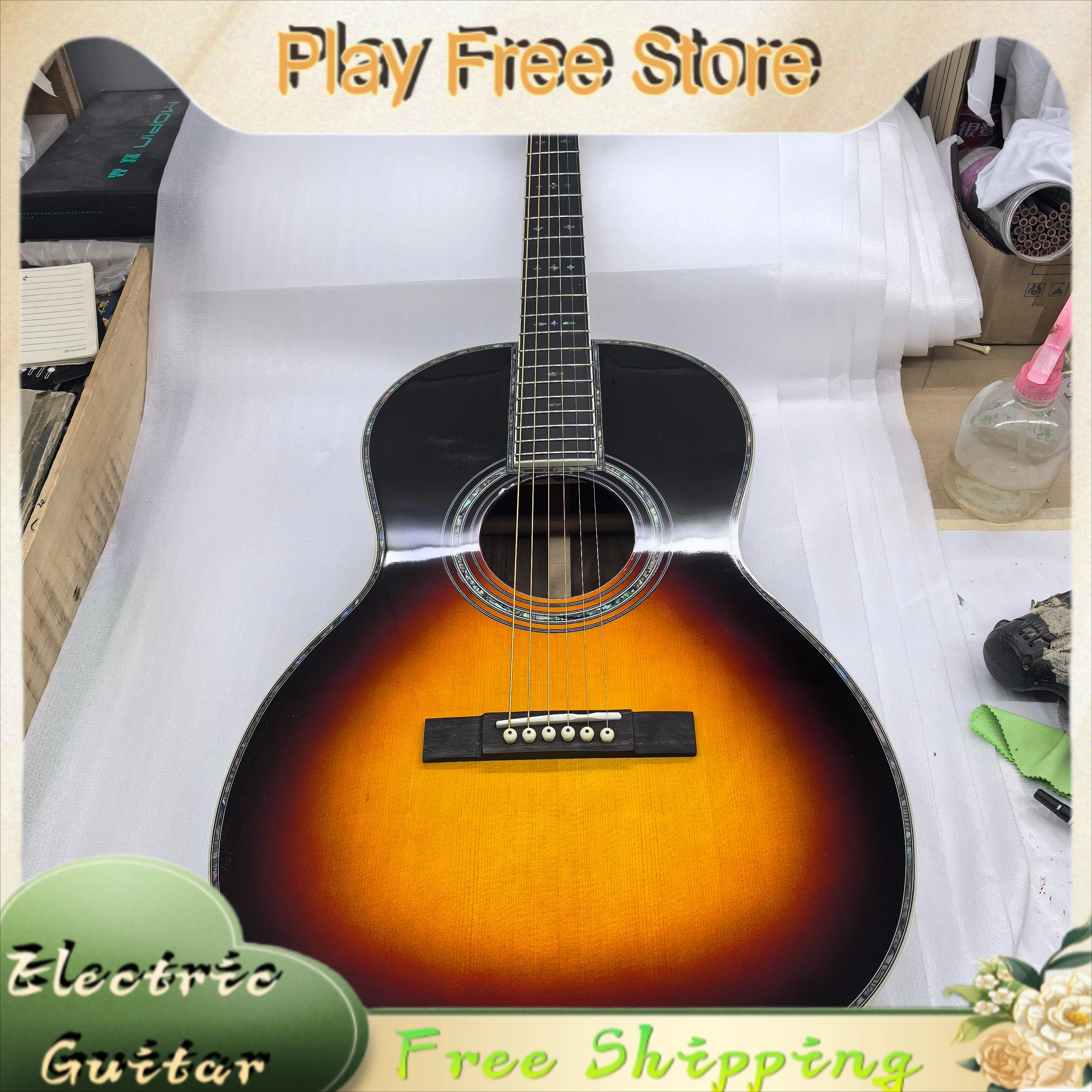 00042VS Vintage Style Acoustic Guitar Spruce Panel Rosewood Backboard 000 Bucket Can Add Pickup 2022 Abalone Inlay Hot Sale New