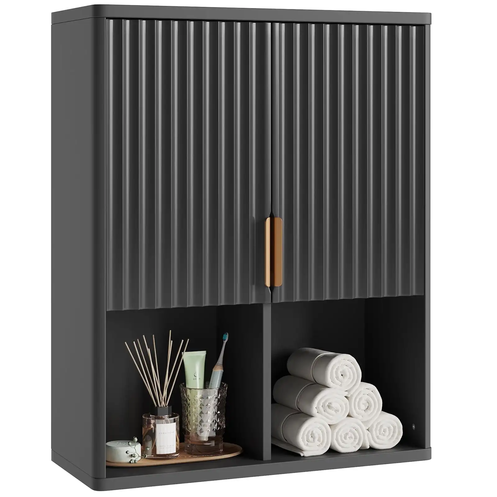 

Fluted Wall-Mounted Bathroom Medicine Cabinet with Door & Shelves,23.62 x 8.27 x 29.84 Inches Wooden Over Toilet Storage Cabinet