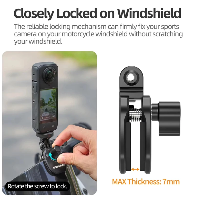 Klips do mocowania szyby motocyklowej do DJI Osmo Nano/Action 6/5Pro/Pocket 3, aluminiowy uchwyt do GoPro/Insta360 X5/GO Ultra/X4 Air — zdjęcie produktu 3