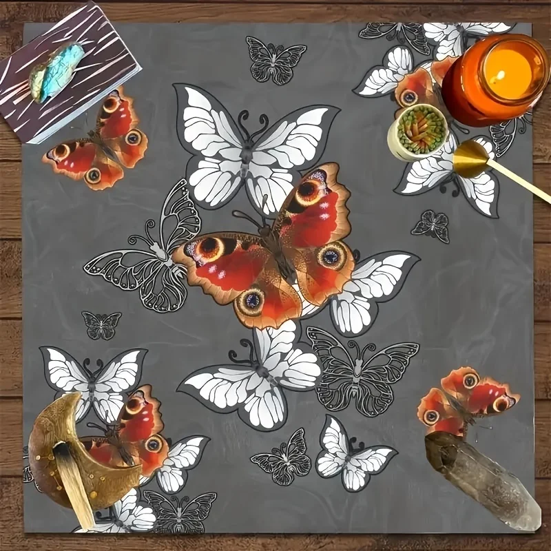 Tarot Clothes for Table Tarot Cloth Three Card Spread Butterfly Altar Cloth 1 Piece, Square Polyester Tablecloth, Suitable for