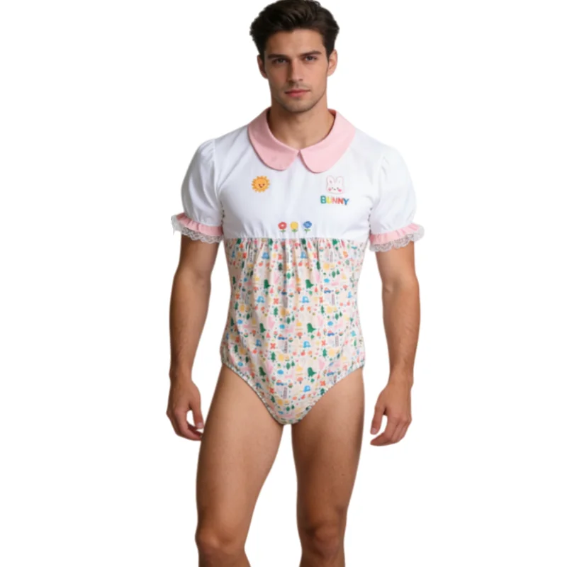 

ABDL Adult Pure Cotton Doll Collar Jumpsuit Short Sleeve Lace Cute Embroidery Bodysuit Soft Skin-friendly Sissy RolePlay Clothes